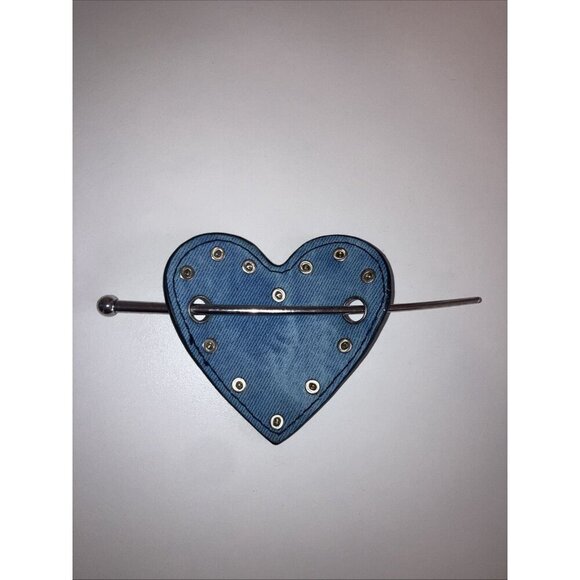 URBAN OUTFITTERS HAIR PIN HEART BLUE SILVER STUDDED STUDS BARRETTE PONY TAIL - Picture 4 of 4